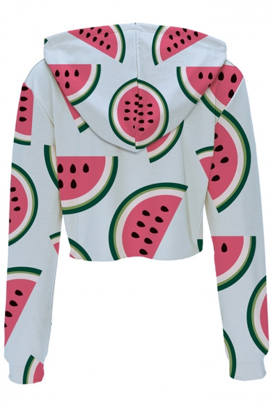 Hot Popular Watermelon Printed Long Sleeve Crop Leisure Hoodie