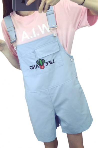 Letter Cactus Embroidered Overall Romper