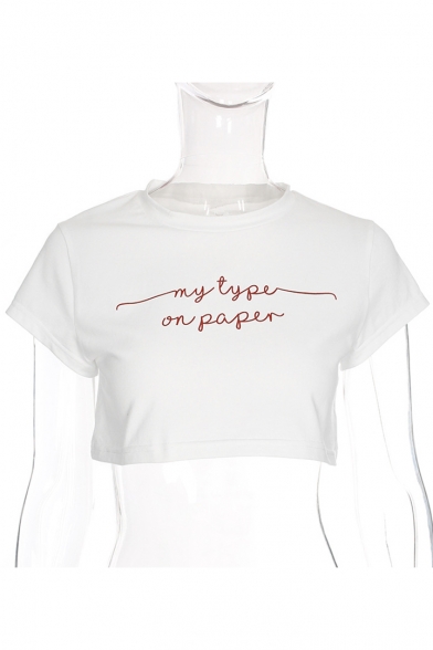 MY TYPE Letter Printed Round Neck Short Sleeve Crop Tee