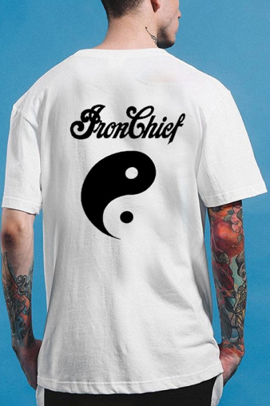Popular Tai Chi CHIEF Letter Print Round Neck Short Sleeves Casual Tee