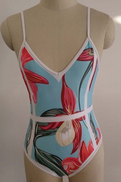 Chic Floral Print Spaghetti Straps Hot Style One Piece Swimwear