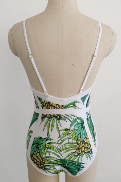 Fashionable Pineapple Print Spaghetti Straps Beach Fashion One Piece Swimwear