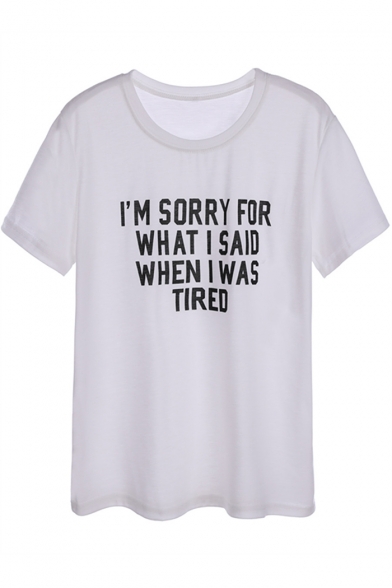 I'M SORRY Letter Printed Round Neck Short Sleeve Tee