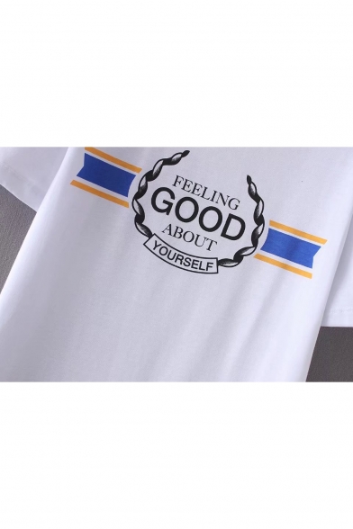 Simple Letter Graphic Pattern Round Neck Short Sleeves Casual Tee