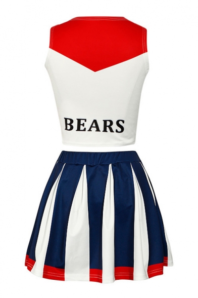 Sports BEARS Letter Printed Color Block Tank with Mini A-Line Skirt Co-ords