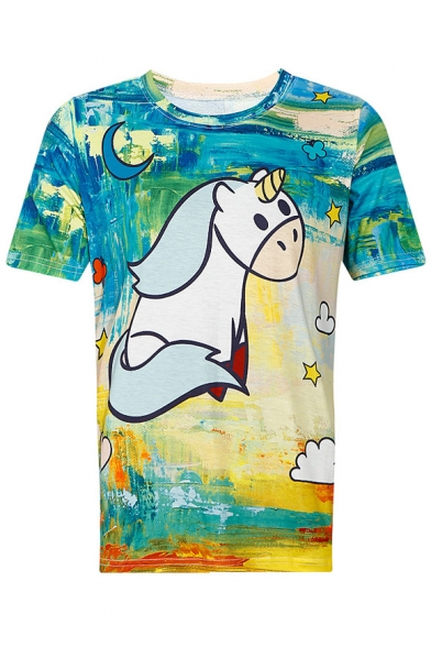 Spring's New Arrival Unicorn Printed Round Neck Short Sleeve Tee