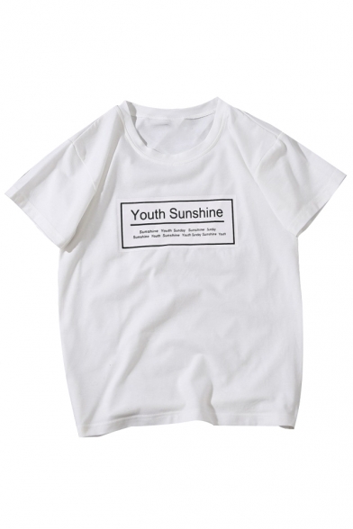 Trendy YOUTH SUNSHINE Letter Pattern Round Neck Short Sleeves Casual Tee