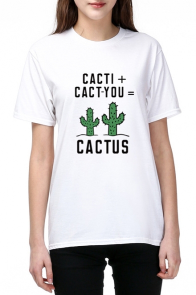 CACTUS Letter Printed Round Neck Short Sleeve Tee