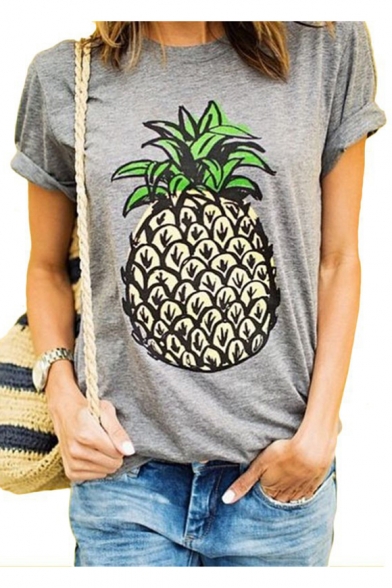 Summer's New Arrival Pineapple Printed Round Neck Short Sleeve Leisure Tee