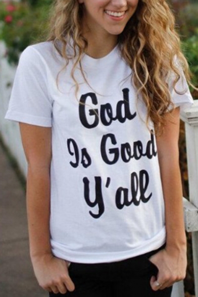 GOD IS GOOD Y'ALL Letter Printed Round Neck Short Sleeve Tee