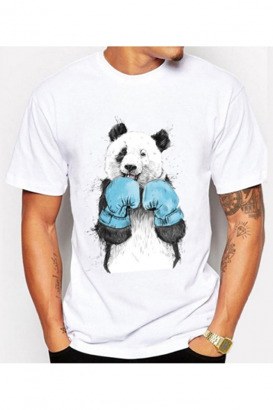 Stylish Boxer Panda Print Round Neck Short Sleeves Summer T-shirt