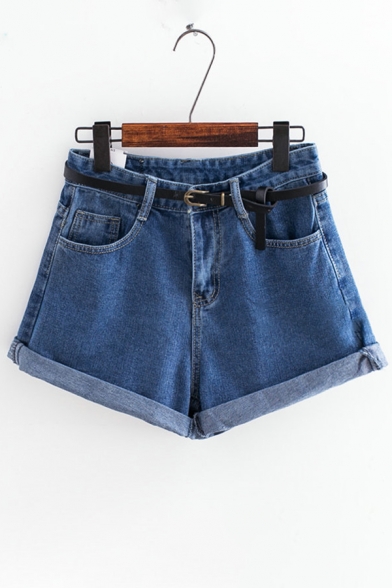 Summer Collection Chic Plain Roll Cuff Hot Pants Denim Shorts