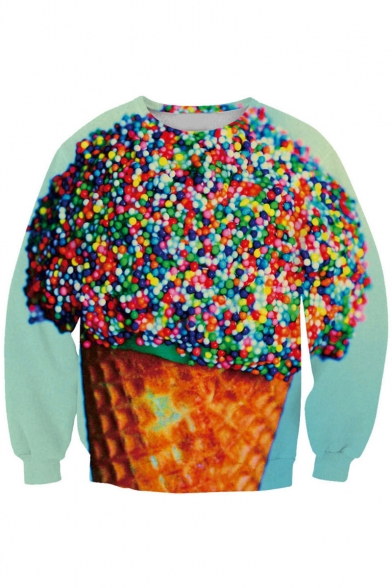 Sweet Jelly Bean Ice Cream Print Round Neck Long Sleeves Pullover Sweatshirt