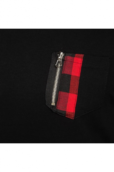 Trendy Zipper Pocket Detail Long Sleeve Color Block Autumn Tee
