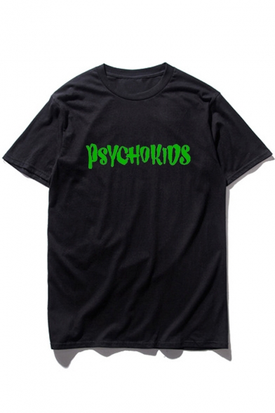 Chic PSYCHO KIDS Letter Print Round Neck Short Sleeves Summer T-shirt