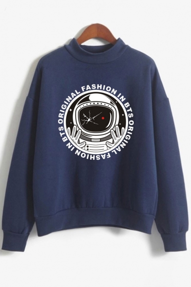 FASHION IN ORIGINAL Letter Astronaut Print Pullover Sweatshirt