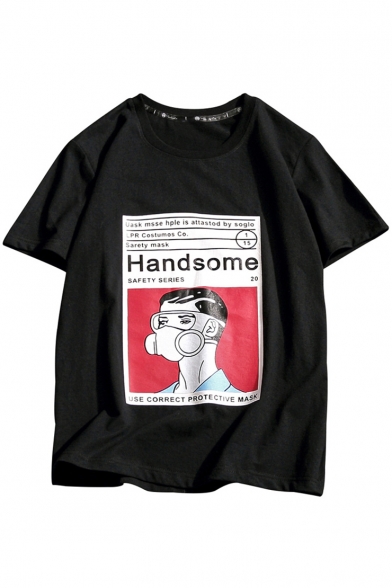 HANDSOME Character Printed Round Neck Short Sleeve Tee
