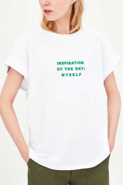 Casual INSPIRATION OF THE DAY MYSELF Letter Print Short Sleeve Simple Summer Tee