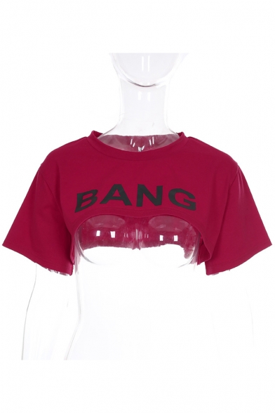 Crop BANG Letter Printed Round Neck Short Sleeve Tee