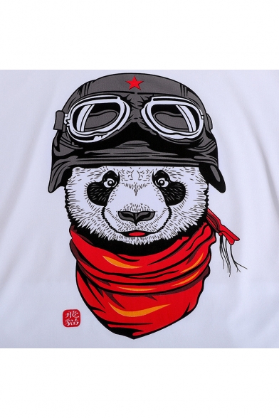 Cute Soldier Panda Printed Round Neck Short Sleeve Leisure Tee