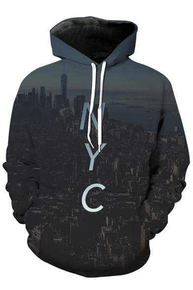 Fancy NYC Letter City Pattern Long Sleeves Pullover Hoodie with Pocket