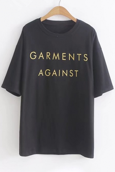 GARMENTS AGAINST Letter Pattern Round Neck Short Sleeves Summer T-shirt