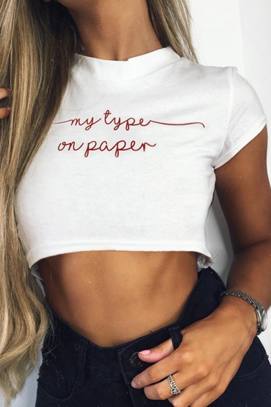 MY TYPE Letter Printed Round Neck Short Sleeve Crop Tee