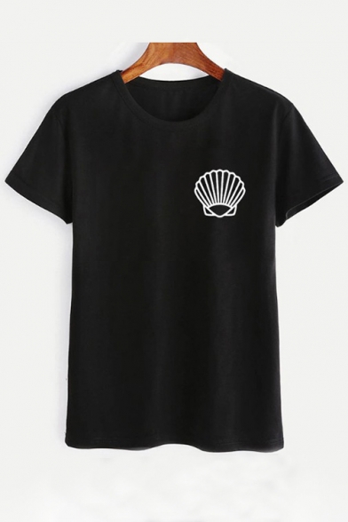 Simple Shell Printed Round Neck Short Sleeve Comfort Tee