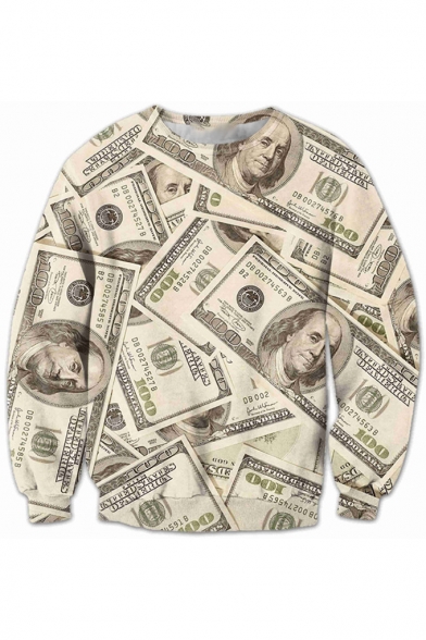 Unique Cash Money Character Pattern Round Neck Long Sleeves Pullover Sweatshirt