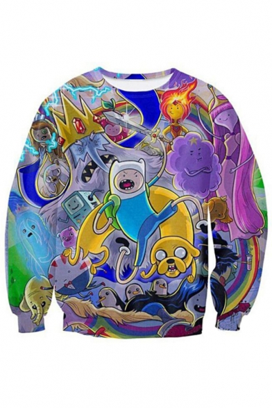 

Unisex Oversize Cartoon Printed Round Neck Long Sleeve Pullover Sweatshirt, LC469863