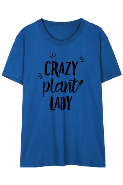CRAZY PLANT LADY Short Sleeve Round Neck Simple Tee