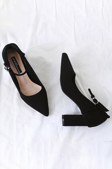Fashionable Plain Ankle Tied Design High Heel Pointed Shoes