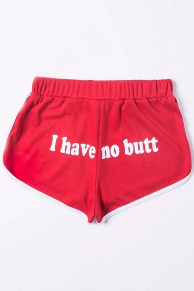 I HAVE NO BUTT Letter Printed Back Elastic Waist Leisure Sport Shorts