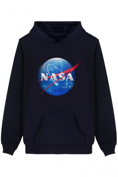 NASA Letter Planet Printed Leisure Long Sleeve Hoodie with Pocket