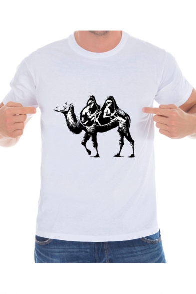 Pop Fashion Camel Print Round Neck Short Sleeves Summer T-shirt