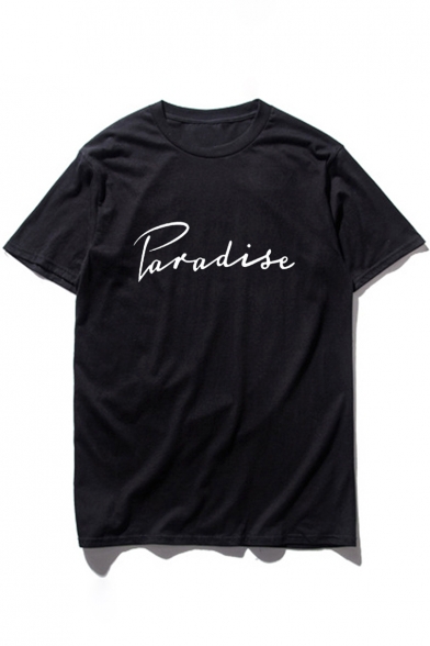 PARADISE Letter Printed Round Neck Short Sleeve Tee