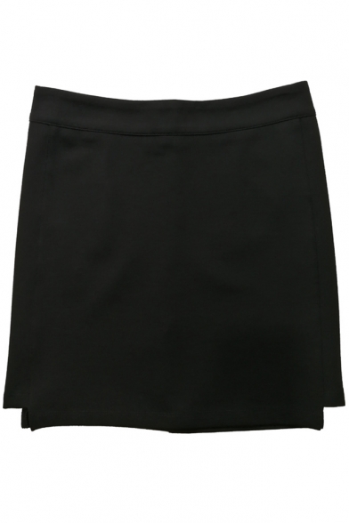 Plain Elastic Waist Cut Out Side Mini Bodycon Skirt