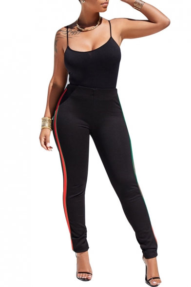 Sportive Striped Side Slim Fit Cami with High Waist Workout Pants