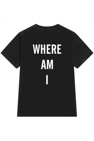 WHERE AM I Letter Printed Round Neck Short Sleeve Tee for Couple
