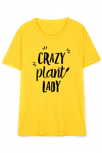 CRAZY PLANT LADY Short Sleeve Round Neck Simple Tee