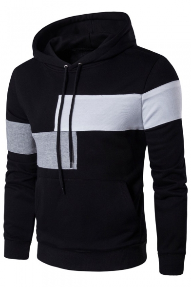 Fashionable Color Block Long Sleeves Pullover Hoodie with Pocket