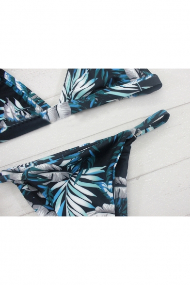 Pop Fashion Leaf Print Spaghetti Straps Trendy Bikini Swimwear