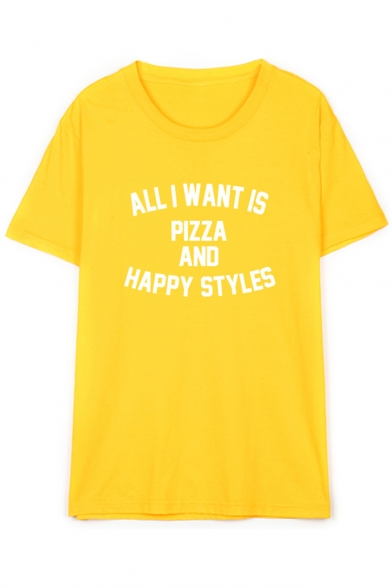 ALL I WANT IS PIZZA AND HAPPY STYLES Short Sleeve Round Neck Tee