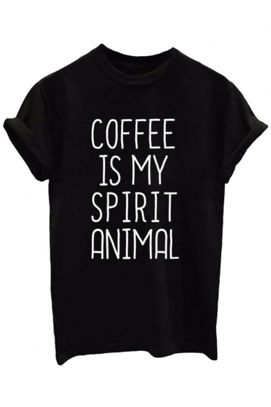 COFFEE IS MY SPIRIT ANIMAL Letter Printed Short Sleeve Tee