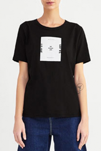 Cool Simple Letter Pattern Printed Round Neck Short Sleeve Loose Tee