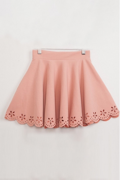 Hollow Out Plain Mini A-Line Skirt