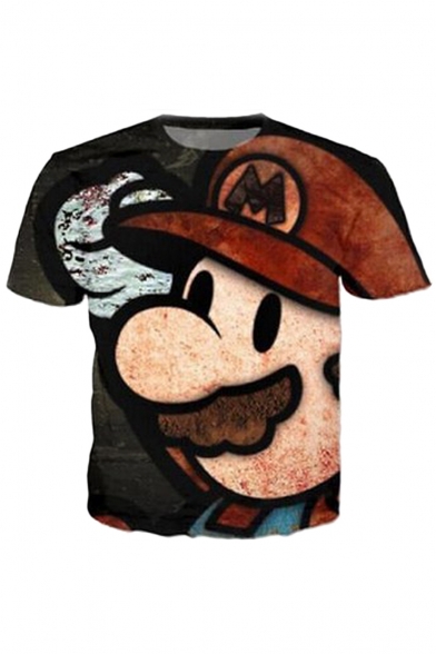 Trendy Cartoon Game Mario Print Round Neck Short Sleeves Casual Tee