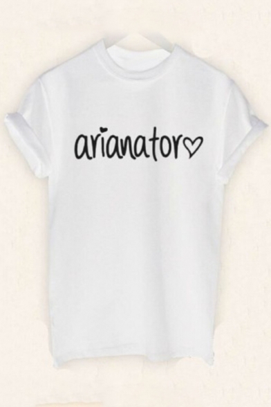 ARIANATOR Letter Heart Printed Round Neck Short Sleeve Tee