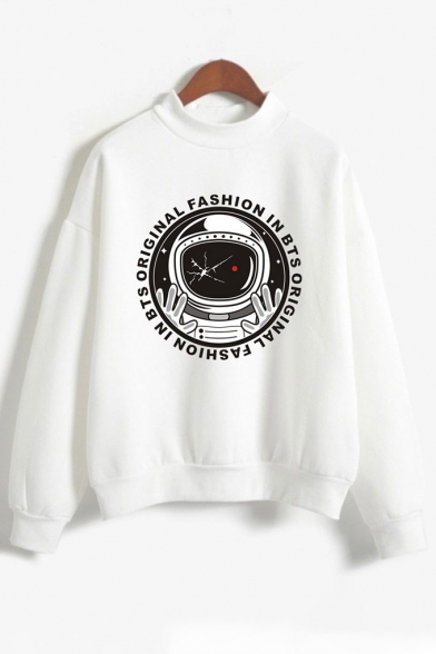 FASHION IN ORIGINAL Letter Astronaut Print Pullover Sweatshirt
