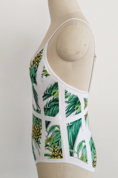 Fashionable Pineapple Print Spaghetti Straps Beach Fashion One Piece Swimwear